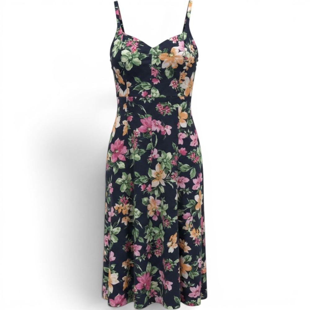 Old Navy Womens Floral Linen Blend Smocked Midi Dress Sleeveless Navy Pink  M